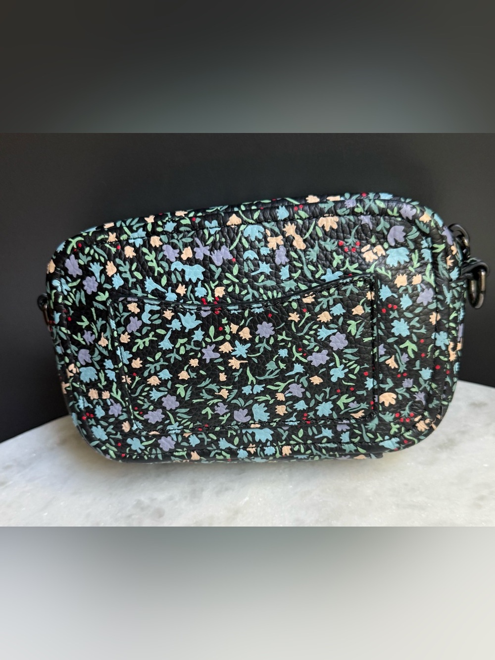 Marc Jacobs The Softshot 17 Crossbody Bag Ditsy Floral Black Leather EUC - Picture 7 of 13
